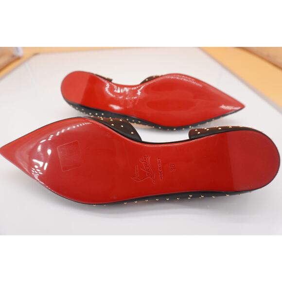 Christian Louboutin Black Leather Iriza Plume Studded d'orsay Flat SZ 38 Pointy - Picture 10 of 10
